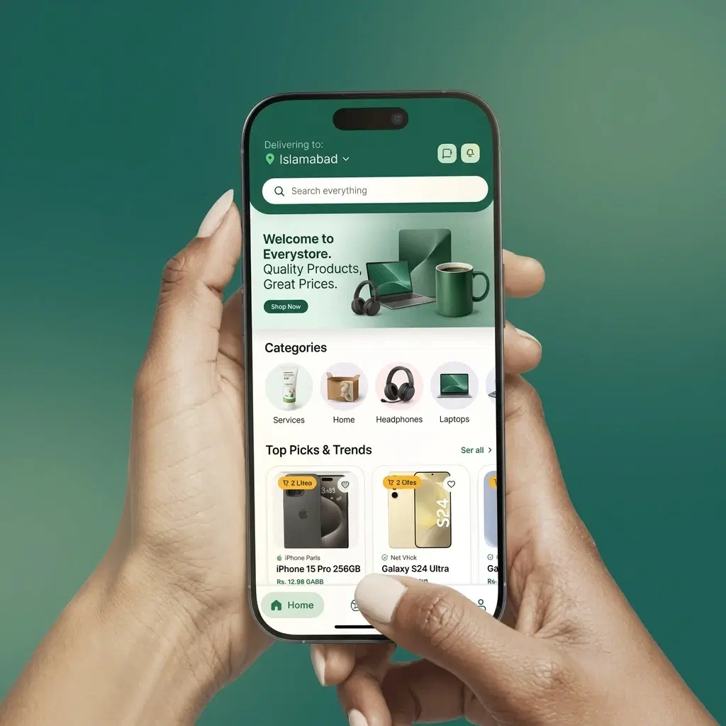 EveryStore mobile app in hands