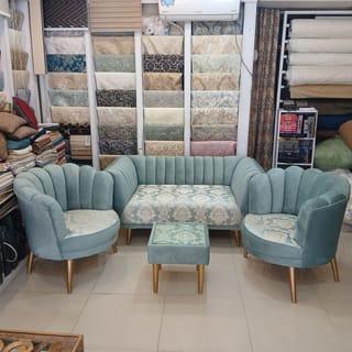 Modern Scalloped Velvet Sofa Set