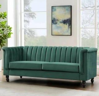 Emerald Velvet Channel Sofa