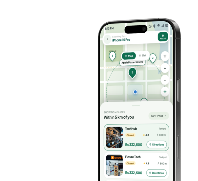 Search and discover nearby products on map